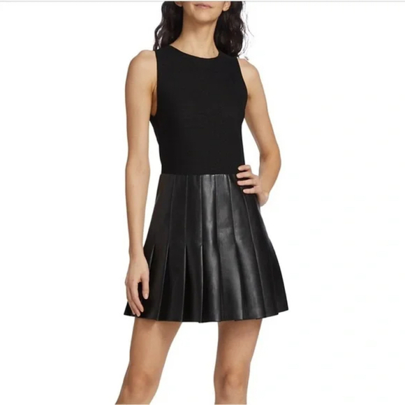 Alice + Olivia Dresses & Skirts - Alice + Olivia Women’s Chara Vegan Leather Pleated Mini Dress Black Size 8